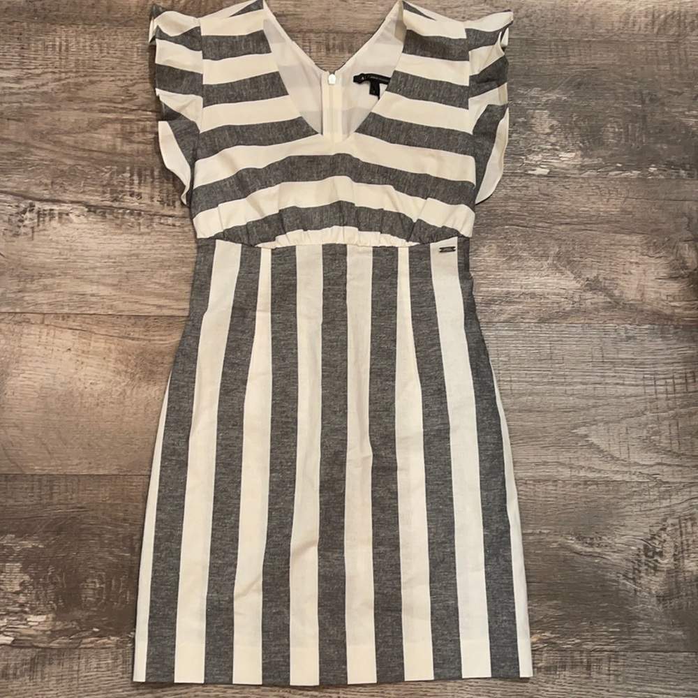 Armani Exchange striped ruffle short sleeve dress NWT